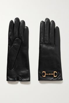 Gucci's simple black gloves are detailed with gleaming gold horsebits - a longtime signature of the brand that represents its equestrian heritage. They've been made in Italy from supple black leather and are lined in soft, insulating cashmere. They work just as well with a trench or peacoat. Gloves Aesthetic, Gucci Coat, Gucci Horsebit, Black Leather Gloves, School Accessories, Gucci Shoulder Bag, Black Gloves, Gucci Accessories, Leather Gloves