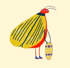 a drawing of a bird holding a skateboard