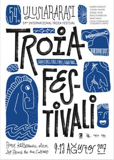 the poster for an international festival in italy, with blue and white designs on it