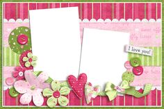 two frames with buttons and flowers on them for valentine's day or birthday card