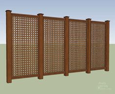 an image of a wooden fence with lattices on the top and bottom part,