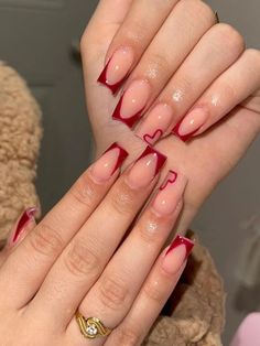 Red Acrylic Nails, Nagel Tips, Short Square Nails, Girly Acrylic Nails, Hari Valentine, Red Nail, Diy Nail Art