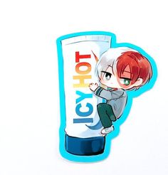 an anime character holding onto a tube of toothpaste