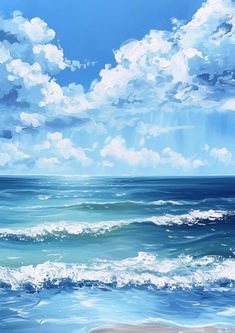 an oil painting of the ocean and clouds