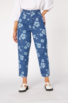 indigo Princess Highway, Denim Flowers, Printed Jeans, Flower Print, Night Sky, Tapered Legs, Bottoms Pants, Gravity, Flower Prints