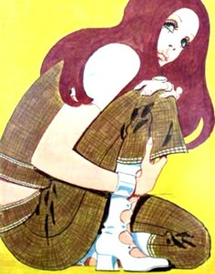 a drawing of a woman sitting on the ground with her arms around her chest and legs crossed