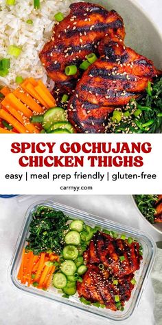 spicy gochuling chicken thighs with vegetables and rice