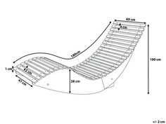 a drawing of a curved chair with measurements