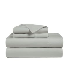 the sheets and pillowcases are made in light gray color, with two pillows on each