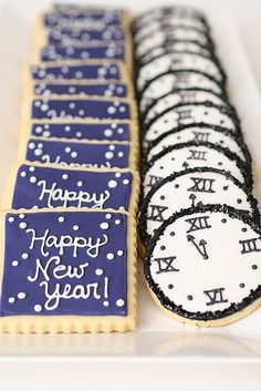 decorated cookies with happy new year written on them