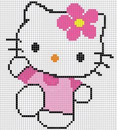 a cross stitch hello kitty with a flower in her hair