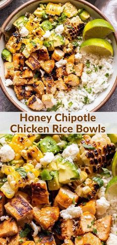 chicken rice bowls with avocado and cilantro are the perfect side dish