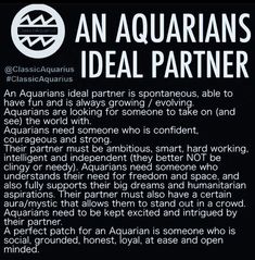 an aquarian's ideal partner poster with the caption in black and white