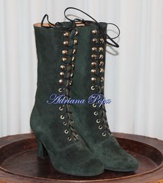 NEW Deep Forest Green / Jungle Green Victorian by VictorianBoots Granny Boots, Festival Boots, Victorian Shoes, Victorian Boots, Bridal Boots, Cosplay Boots, Boho Boots, Green Boots, Wedding Boots