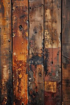 an old wooden fence with rusted paint on it