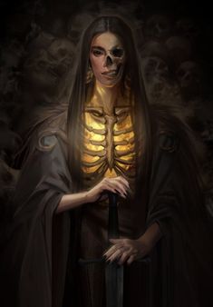 a woman with skeleton makeup holding a knife