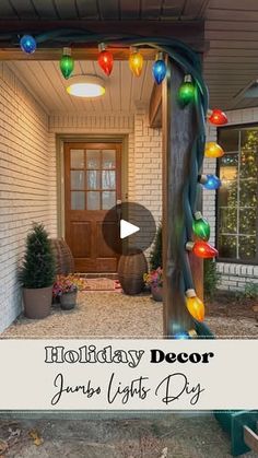 an outdoor christmas light display in front of a house with the words holiday decor jumbo lights day