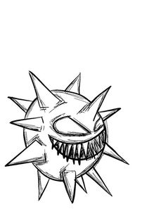 a drawing of an evil face with spikes on it's head and teeth in the middle