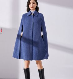 A-Lline Cloak Waist Belt Wool Cape Coat Jacket Buttons 3622 Cape Coat Pattern, Belted Cape Coat, Mantel Cape, Coat Cape, Wool Cape Coat, Cape Cloak, Cashmere Fabric, Wool Cape, Cape Coat