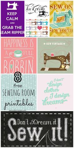 a collage of different types of sewing related items and typographs on paper