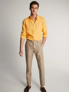 Shirt Pant Combination Men, Gianni Schicchi, Yellow Shirt Men, Yellow Shirt Outfit, Green Pants Outfit, English Cut, Yellow Shirt Dress, Black Pants Outfit, White Shirt Outfits