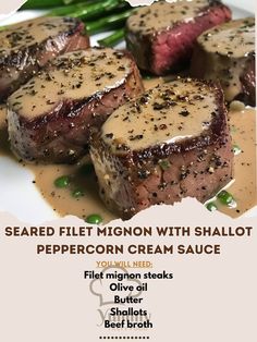 the menu for seared fillet with shallot and peppercorn cream sauce