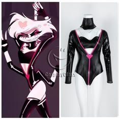 Become Angel Dust with the Cosplay Costume from Hazbin Hotel Angle Dust Cosplay, Angeldust Cosplay, Ruffle Skirt Long, Girly Costumes, Hazbin Hotel Cosplay, Gender Fluid Fashion, Black Cosplay, Hazbin Hotel Angel, Fashion Angels