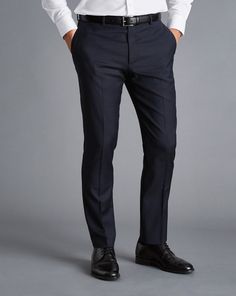 Natural Stretch Twill Suit Pants - Navy - Natural Stretch Twill Suit Trousers - Navy Fitted Pants For Business Casual, Slim Fit Dress Pants With Welt Pockets, Slim Fit Straight Pants For Business, Business Slim Fit Straight Pants, Fitted Trousers For Business Casual, Formal Slim Fit Work Trousers, Slim Fit Formal Work Trousers, Slim Fit Full Length Pants With Welt Pockets, Slim Fit Business Trousers