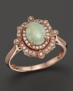 Opal and Diamond Antique Inspired Ring in 14K Rose Gold Ruby Rings, Emerald Rings, Ruby Pendant, Sapphire Pendant, Exclusive Jewelry, Sapphire Earrings, Sea Glass Jewelry, Opal Jewelry