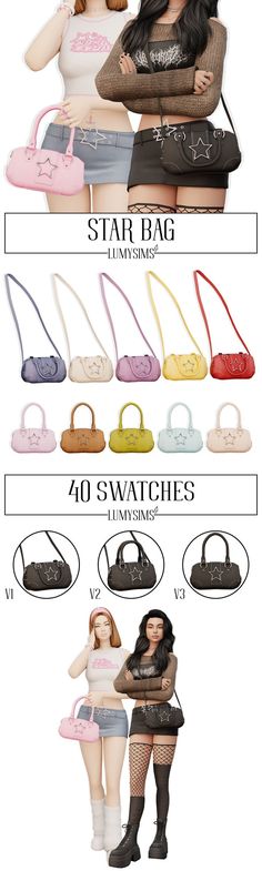 an advertisement for a women's handbag with different colors and sizes on it