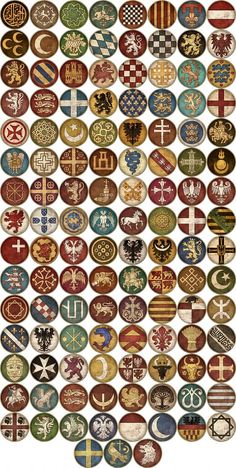 many different types of badges are shown together