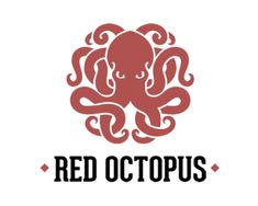 red octopus logo on white background