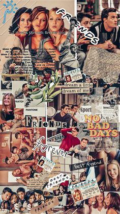 a collage of photos with people and words on them, all in different colors