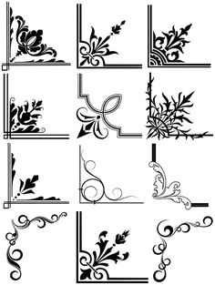 a set of nine decorative designs in black and white