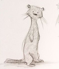 a pencil drawing of a rat sitting on its hind legs and looking up at the sky