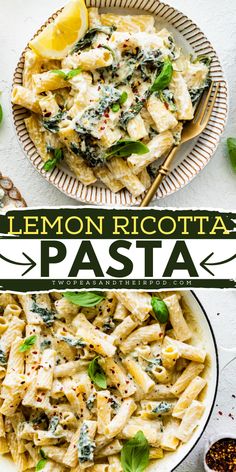 Looking for a weeknight dinner recipe for the family? This Lemon Ricotta Pasta with spinach, garlic, shallot, lemon, and a simple, creamy ricotta sauce is delicious! Add this recipe to your simple weeknight dinner ideas! Lemon Ricotta Asparagus Pasta, Lemon Ricotta Pasta With Spinach, Ricotta Pasta Sauce, Lemon Ricotta Pasta, Spinach Ricotta Pasta, Spinach And Ricotta Ravioli, Pasta For Dinner, Weeknight Dinner Ideas, Ricotta Sauce