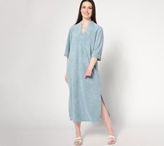 This caftan wraps you in the plushness of CozyTerry fabric, creating an oasis of relaxation and sophistication. The resort-ready piece is perfect for lounging at the pool or a vacation by the beach. Side slits provide ease of movement, the V-neckline frames the decollete perfectly, and wide sleeve openings offer added comfort and drape. From Barefoot Dreams. Beach Side, By The Beach, Wide Sleeves, The Pool, Oasis, Dress Skirt, Relaxation, The Beach, Fashion Dresses