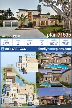 an advertisement for a new home in the florida style, with photos and information on it