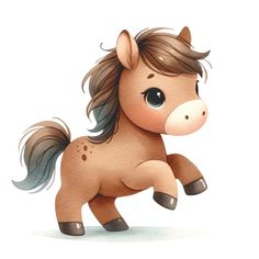 a little pony with brown hair is standing on its hind legs and has one leg in the air