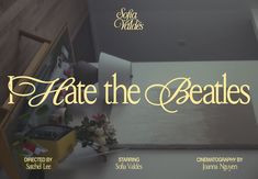 an advertisement for kate the beatles with flowers in front of a bed and dressers