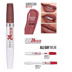 New Maybelline Super Stay 24 2-Step Liquid Lipstick With Microflex Technology Brings High-Impact Lip Color That Lasts Up To 24 Hours. Benefits Microflex Technology Keeps Your Color Fresh For Up To 24 Hours Color Of A Lipstick, Glides Like A Gloss, And Moisturizes Like A Lip Balm Available In A Brilliant Range Of Amped-Up Shades Pet Free Smoke Free Home Maybelline Superstay Lipstick, Maybelline Vivid Matte Liquid, Powder Matte Lipstick, Beige Lipstick, Maybelline Color Sensational Lipstick, Maybelline Lipstick, Maybelline Color Sensational, Lip Color Makeup, Maybelline Makeup