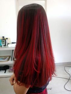 Red And Black Hair Ideas, Black Hair Ideas, Hair Dye Tips, Long Red Hair