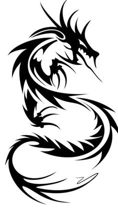 a black and white dragon tattoo design