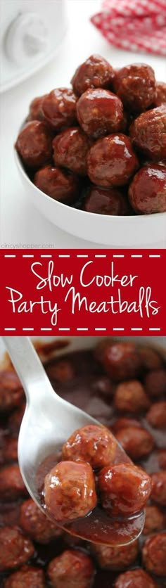 a spoon full of slow cooker party meatballs