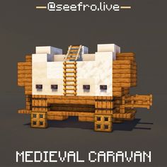 an image of a small house made out of wood and bricks with the words medieval caravan on it