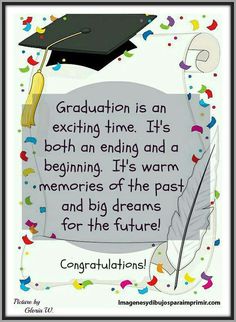 congratulations card with graduation cap and feather quill in the center, surrounded by confetti