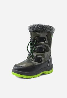 Lightweight, Water-Resistant Upper Faux Sherpa Lining Bright Contrast Slip-Resistant Outsole Zip Fastening and Adjustable Cord Lace for Easy On/Off 4 Color Options Boys Snow Boots, Boots For Winter, Cord Lace, Snow Boot, Camouflage Print, Sherpa Lined, Winter Shoes, Big Kid, Snow Boots