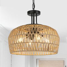 Derica 4-Light Large Rattan Bohemian Drum Pendant Light