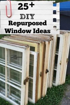 three old windows with the words diy repurposed window ideas written on them