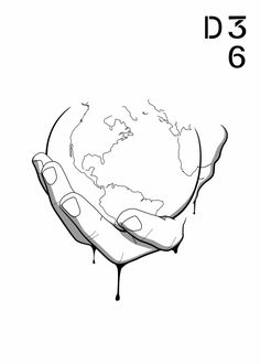 a drawing of a hand holding the earth